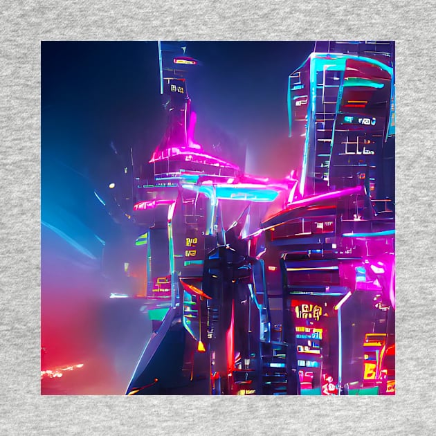 Futuristic Cyberpunk City with Neon Signs by Mihadom